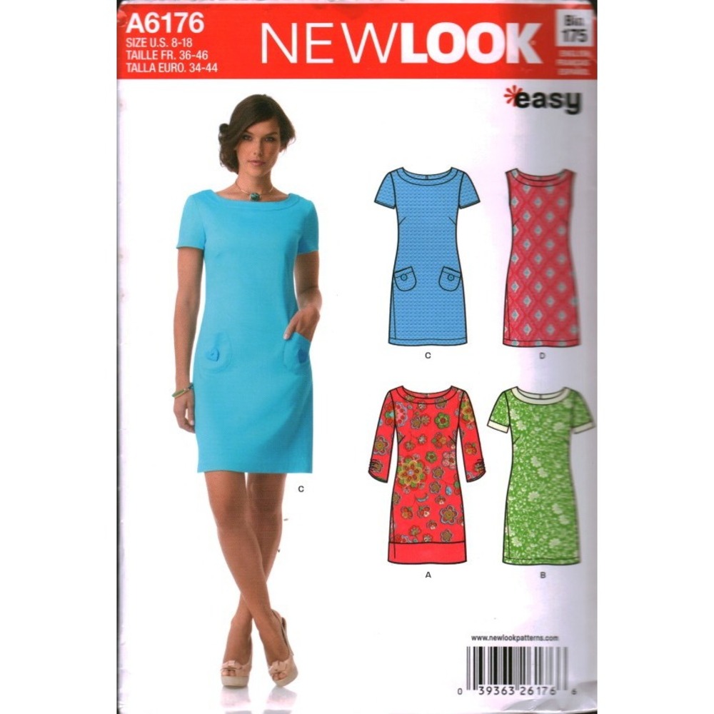 New Look A6176 Sewing Pattern Misses Shift Dress Pockets Sizes 8-18 Easy UNCUT